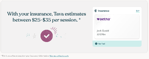 Example of an estimated cost range during insurance verification