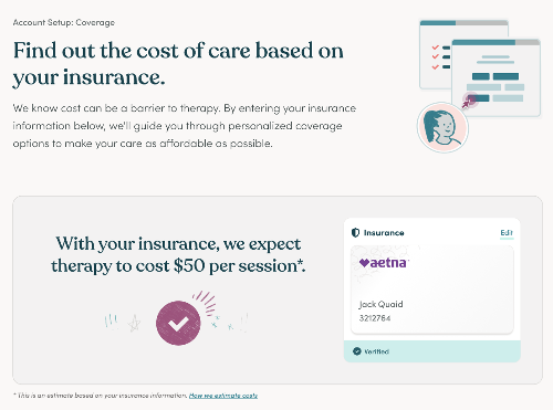 Example of a single estimated cost during insurance verification